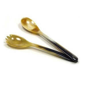 Couverts cuillère et fourchette en corne de buffle avec manche torsadé en bois pour la salle à manger, vaisselle, ensemble cuillère et fourchette - Product Image 5