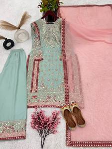 Hermosa Secuencia de bordado pesado Work Party Wear Top-Bottom y Dupatta para la temporada de invierno - Product Image 3