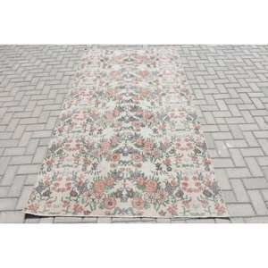 Elegante Alfombra de lana turca Vintage 48x87 pies tejido plano de retazos blanco y rosa con respaldo de látex para decoración para sala de estar 4m de ancho - Product Image 1