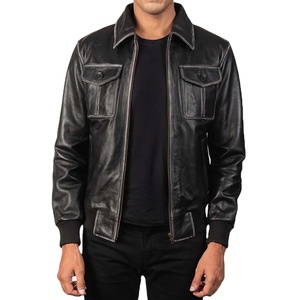 Chaqueta de caza de cuero genuino de alta calidad OEM para hombre, prendas de vestir exteriores de moda de calle con cuello levantado de lona personalizadas - Product Image 1
