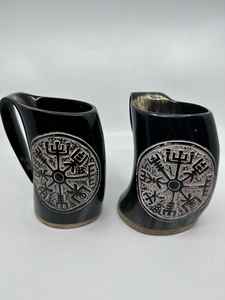 Tasse en corne pour hommes et femmes Véritable corne de Viking artisanale Original indien vendeur entier tasse en corne gravée couleur naturelle - Product Image 2