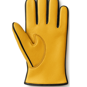 Gants en cuir jaunes élégants avec bordure noire, compatibles écran tactile, pour fêtes, doublure douce et chaude pour l'hiver – Vente en gros - Product Image 4