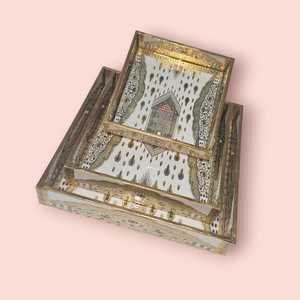 ชุดถาดไม้เคลือบอีนาเมลคุณภาพสูงพร้อมดีไซน์พืชอาร์ตเดคโคที่เป็นเอกลักษณ์เหมาะสำหรับการเสิร์ฟอาหารและของขวัญตกแต่งบ้าน - Product Image 4