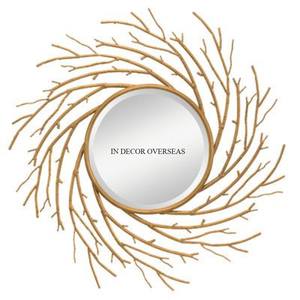 Espejo de pared de forma redonda con marco de aspecto elegante de diseñador elegante único chapado en oro de metal de calidad superior a precio competitivo - Product Image 1