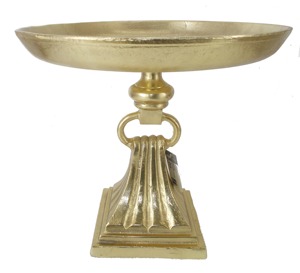 Cuenco de pedestal de metal dorado adornado | Centro de mesa elevado decorativo - Product Image 6