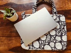 100% pur coton matelassé 15-17 pouces sac de protection pour ordinateur portable fait à la main Style d'affaires noir blanc imprimé fleuri étui pour ordinateur portable - Product Image 2