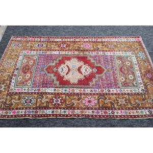 Tapis turc, petit tapis vintage 3,5x4,9 pieds, tapis arc-en-ciel floral - Product Image 4