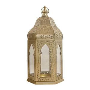 Lujosa Linterna Marroquí de Metal con Acabado Dorado, Diseño Recortado Hecho a Mano, Soporte para Linterna de Mesa y Colgante para Bodas y Ramadán - Product Image 2