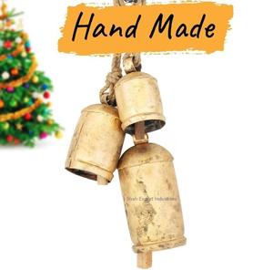 Rústico antiguo oro Metal Vintage vaca campanas racimo yute cuerda colgante campana Shabby Chic Navidad vacaciones Decoración - Product Image 6