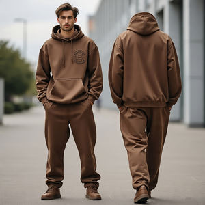 2025 Men Pullover Hoodie & Baggy Pants / Oversized Cotton High Quality Heavyweight Tracksuit / <b>Wide</b> <b>Leg</b> <b>Cargo</b> Straight Pants - Product Image 3