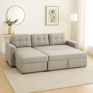 Nola Modern 3-Seater Convertible <b>Sofa</b> <b>Bed</b> W/ Storage Chaise Wooden <b>Frame</b> Extendable & Reclining for Living Room - Product Image 3
