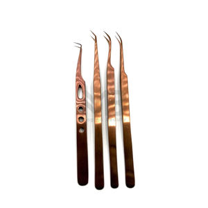 Pinzas de extensión de pestañas con logotipo de marca personalizado de acero inoxidable japonés, pinzas para pestañas recubiertas de Color Plasma de oro rosa - Product Image 4