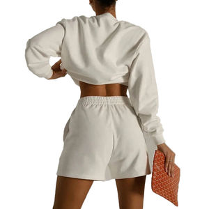 Conjunto Deportivo de Dos Piezas para Mujer, Sudadera de Algodón con Cuello Redondo y Pantalones Cortos de Felpa, Estilo Informal - Product Image 2