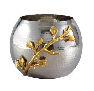 Pot de bougie en métal martelé argenté avec couvercle design pour la décoration de table de fête d'événement à la maison pot de bougie fait main - Product Image 5