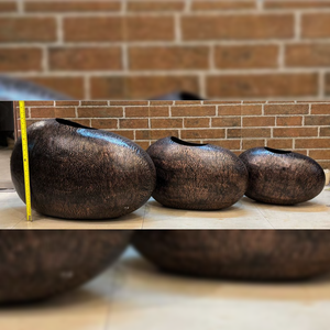 Juego de 3 floreros de metal con forma de guijarro hechos a mano con textura de superficie con acabado de cobre antiguo para decoración de sala de estar y dormitorio - Product Image 2