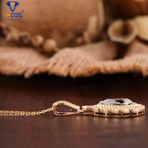 7.414TDW pendentif poire, marquise et diamant rond en or jaune et boucle d'oreille avec chaîne par Labstone ensemble de pendentifs de mariée couleur EF-VS - Product Image 3