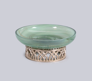 Bol moderne en métal nickel vert menthe élégant avec base en métal, pièce maîtresse décorative, décoration de salle de bain écologique pour la maison - Product Image 2