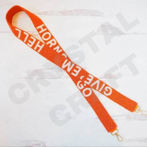 Dawgs Customized White Gold Seed Bead Bag Straps 'Hook Em Horns' <b>Fashionable</b> <b>Accessory</b> Beaded Purse Strap - Product Image 2