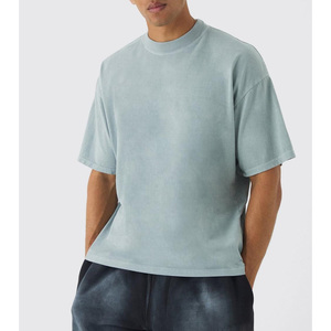 Venta al por mayor de calidad de Exportación personalizada de gran tamaño de cuello extendido lavado camisetas de manga corta de los hombres - Product Image 1