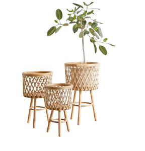 Maceta de ratán y Metal, estilo Vintage, forma de ciclo, maceta de madera y Ratán, estante de exhibición para el hogar, uso interior y exterior para plantar - Product Image 4