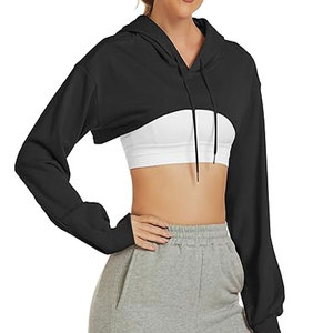Vente en gros de sweatshirts à capuche courts à manches longues pour femmes, sweatshirt à capuche doux et respirant pour femmes - Product Image 2