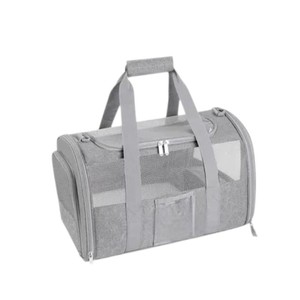 Pet Carrier for <b>Cats</b> Quilted Textile Zipper Closure Breathable Mesh Window Beige Color Simple Design - Product Image 1
