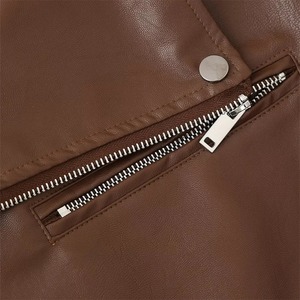 Chaqueta de mujer de piel lavada con cinturón, abrigo corto con cremallera degradada y chaqueta vintage con solapa - Product Image 4