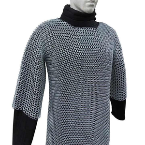Conjunto de armadura de anillo de aluminio con capucha de camisa de cota Medieval de alta calidad para ferias de recreación SCA fiestas precio al por mayor - Product Image 1