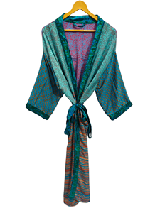 Albornoz de seda Bata de verano Bikini Cover Up Ropa de noche Bata larga, Kimono Sari de seda reciclado vintage indio hecho a mano, - Product Image 2