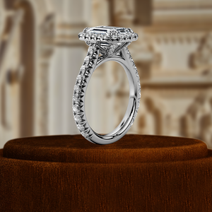 Anillo de compromiso con diamante cultivado en laboratorio de 1 quilate, corte esmeralda, pavé completo, certificado IGI, oro blanco de 14k, el mejor regalo para ella en su día especial. - Product Image 5