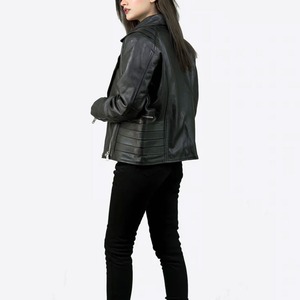 Chaqueta de cuero minimalista para mujer con cremallera oculta Chaqueta de cuero corta contemporánea para estilo diario - Product Image 6