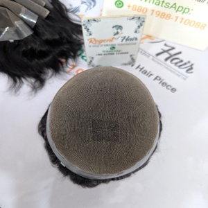 Nouveauté REGENT Q6 toupet pour hommes trame de cheveux indiens nouée à la main vague d'eau naturelle Style droit Stock disponible - Product Image 6