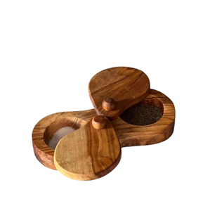 กล่องเก็บเกลือและเครื่องเทศทำจากไม้อะคาเซียพร้อมช้อนและหมุนในตัว - Product Image 1