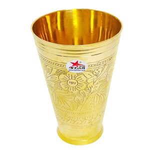 Ensembles de luxe faits à la main en laiton métal forme ronde plaqué or de 2 verres à boire style moderne ustensiles de cuisine - Product Image 2