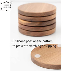 Popular Customized Round Wood <b>Coasters</b> Acacia <b>Wooden</b> <b>Coasters</b> With Non-Slip Pad Cup <b>Coasters</b> for Home - Product Image 5