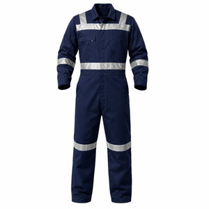 Combinaison de travail antistatique réfléchissante bleu marine pour hommes, combinaison de sécurité en polyester avec bandes haute visibilité pour usage industriel - Product Image 1