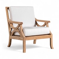 Hochwertiger Luxus-Handgefertigter Teakholz Moderner Freizeitstuhl mit Weichen Weißen Kissen für Apartment, Outdoor, Wohnzimmer, Schlafzimmer, Park