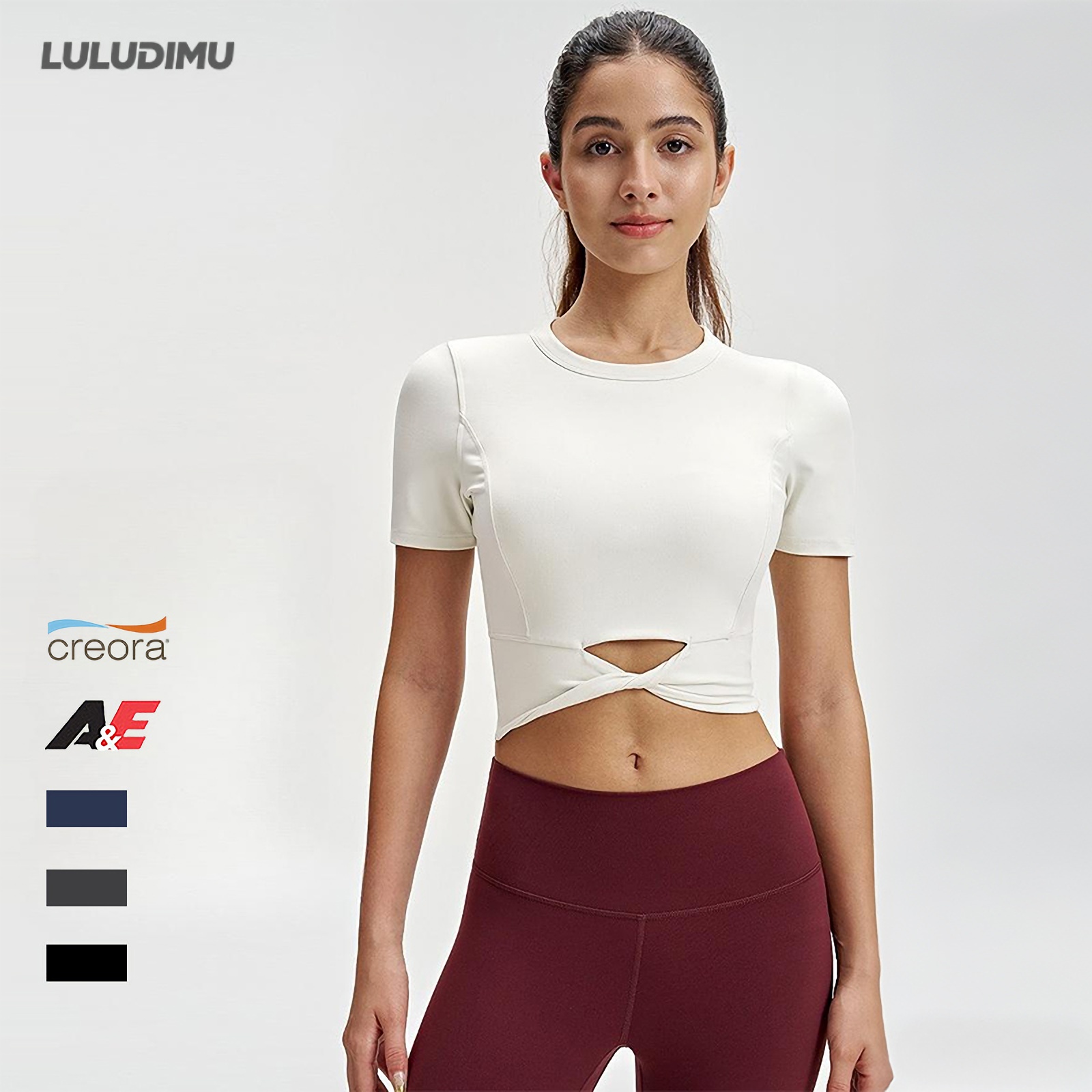 Women's Slim Fit Lulu Yoga T-Shirt Short Sleeve Breathable Lightweight High-Stretch Crop Top Front Twist Hem Workout Fitness