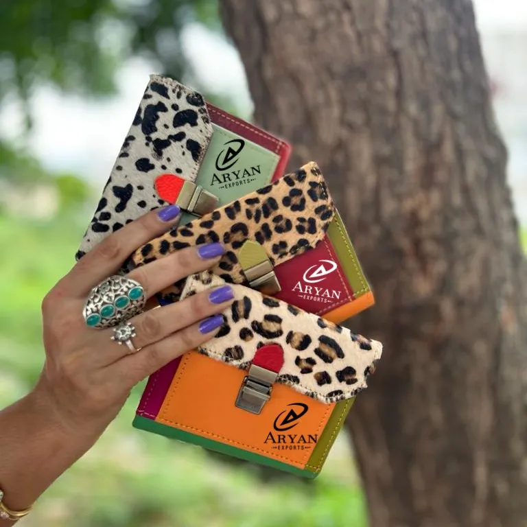 Neue echte handgemachte Haare auf Fell Animal Print Pelz Leder Frauen Geldbörsen Stilvolle bunte Multi Uses Geldbörse ATM Karten halter Brieftaschen