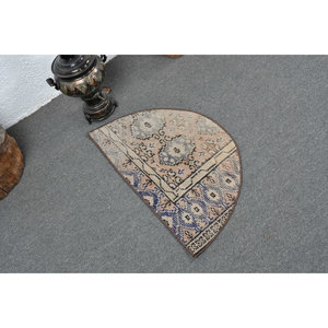 พรมขนสัตว์สีเบจสีฟ้า1.5ft วินเทจทำด้วยมือตุรกีพื้นที่ขนาดใหญ่แบบแอบสแตรกต์สี่เหลี่ยมมุมฉากสำหรับห้องโถง - Product Image 2