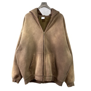 Nouveau à la mode de bonne qualité hommes taille confortable lavé à l'acide sweats à capuche zippés dernière conception blanc plaine personnalisation Logo - Product Image 5
