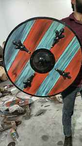 Royal Viking Warrior King Shield Fer brut en bois naturel fait à la main médiéval pour la décoration intérieure - Product Image 6