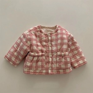 2024 invierno lindo Abrigo acolchado a cuadros rosa para niños niñas nueva chaqueta Parkas de punto chaqueta cálida para niña pequeña - Product Image 4