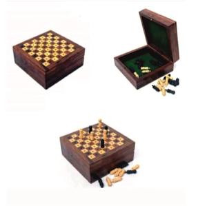 Mini jeu d'échecs en bois de luxe avec boîte de rangement pour jeux d'intérieur - Product Image 2