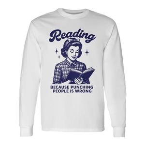 T-shirt a maniche lunghe con stampa promozionale 'Punching People Is Wrong' - Product Image 1