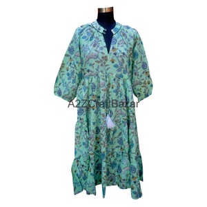 Nouvelle robe en coton pur imprimé à la main à motifs floraux indiens, best-seller, vêtements pour femmes, robe d'été légère - Product Image 2