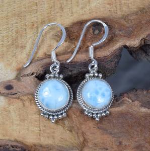 Boucles d'oreilles à crochet en argent sterling 925 avec larimar bleu, bijoux en pierres précieuses faits à la main, cadeau élégant pour femmes - Product Image 3