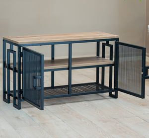 Mesa Consola de Malla Metálica Industrial con Tapa de Madera y Gabinete de Almacenamiento, Mueble Moderno para Sala de Estar, Aparador de Entrada - Product Image 5