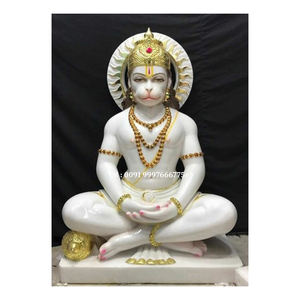 Sculpture de Lord Hanuman Ji en marbre blanc de qualité supérieure, finement polie et dans une belle position assise, pour la maison et le temple - Product Image 1
