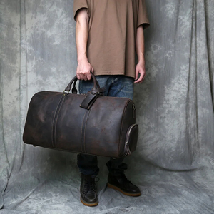 Sac de voyage pliable en cuir véritable grande capacité avec fermeture éclair, design durable pour les voyages - Product Image 6